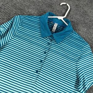 Under Armour Polo Shirt Womens‎ Large Teal Striped Short Sleeve HeatGear Golf